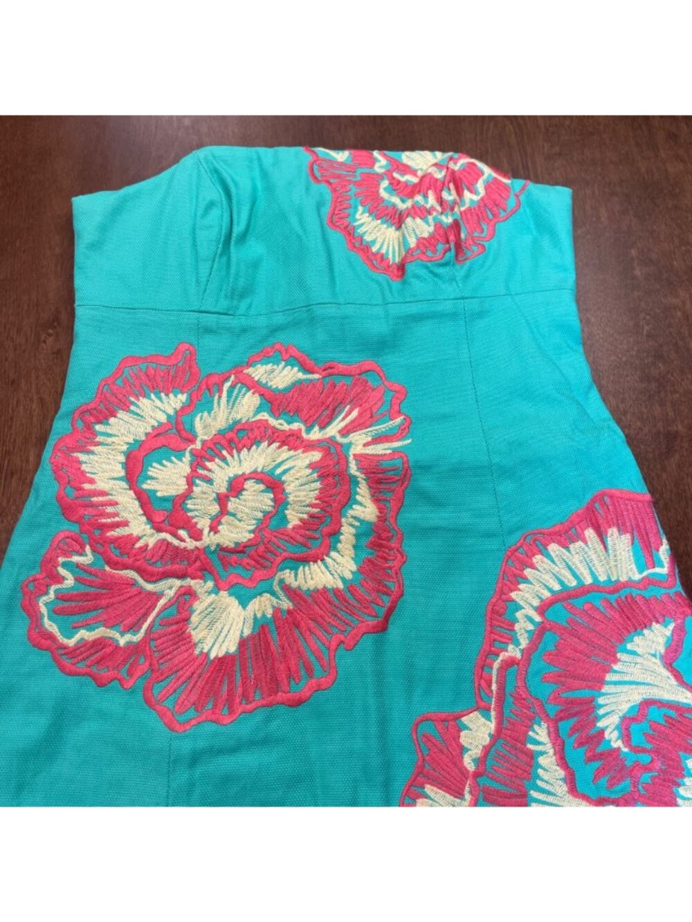 Lilly Pulitzer Strapless Sheath Dress Women's‎ Size 4 Embroidered Flowers Cotton - Picture 12 of 12